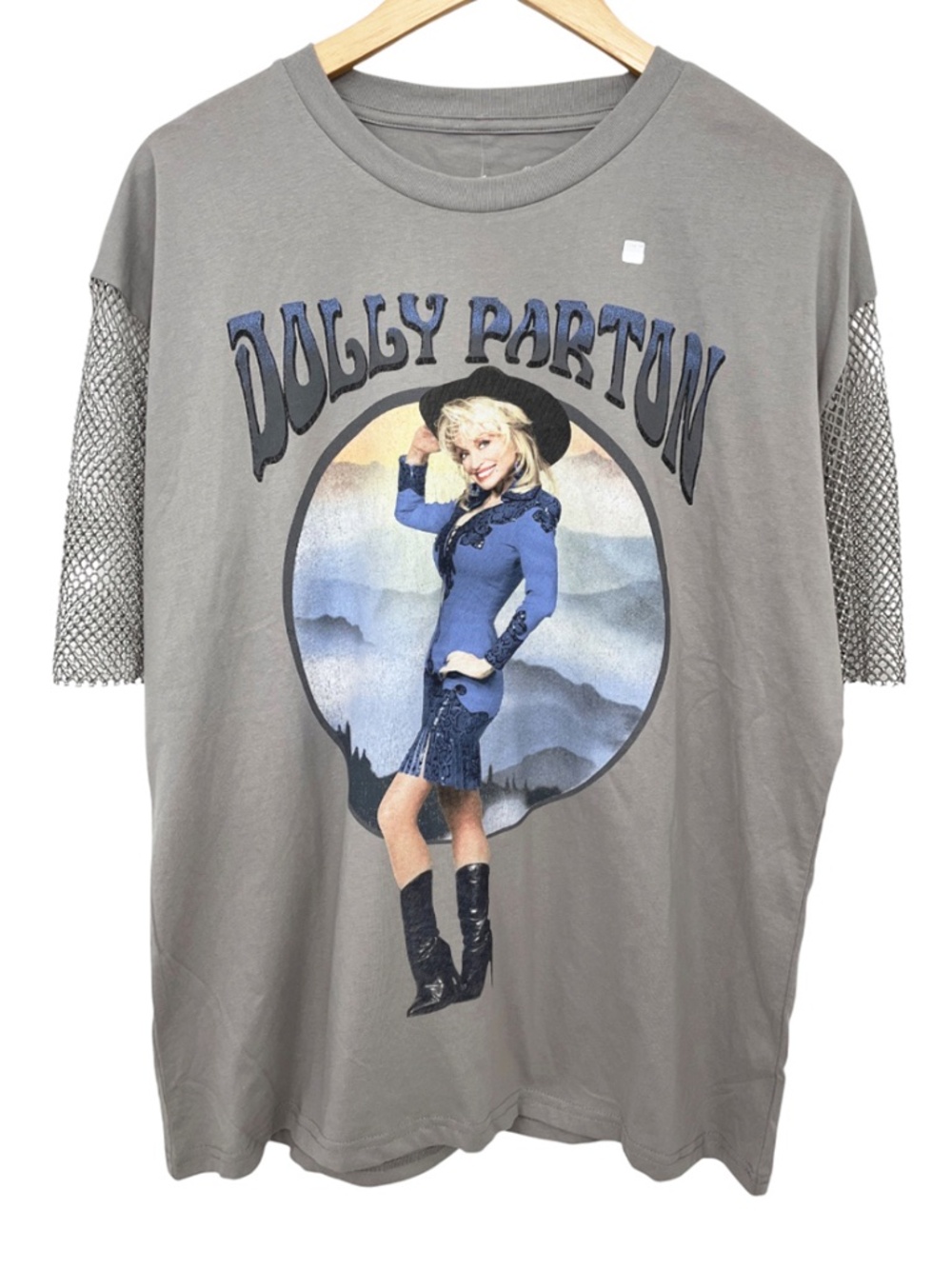 NWOT Dolly Parton Women's T-Shirt with Sparkle Mesh Sleeves Small